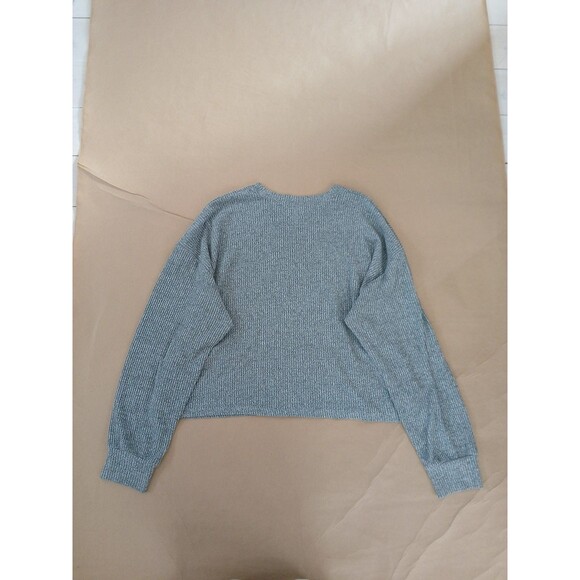 Hollister Cropped Sweater Shirt Womens L Gray Long Sleeve Ribbed Lightweight - Picture 7 of 7